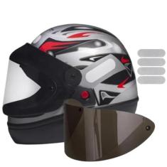 Capacete San Marino Grafic Prata Mais Viseira Fumê e Adesivo Branco, P