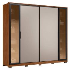 Guarda Roupa Casal Laredo Nogueira Nude Prime Tx Flex Com Vidro Reflecta E Pés Demóbile - Demartêz