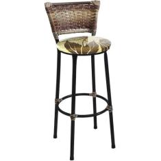 Banqueta Alta Preta Junco Capuccino Assento Floral Marrom Fortmix