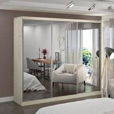 Guarda-Roupa Casal com Espelho 3 Portas de Correr 2 Gavetas MDFmm7318E