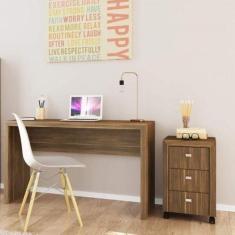 Conjunto Home Office com Escrivaninha e Gaveteiro 3 Gavetas Espresso M