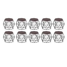 Kit 10 Puff Banqueta Aramado Mila Base Preta Hexágono Suede Marrom - D