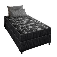 Cama Box Solteiro 88 Matelassê Onda Preto com Colchão Lisboa Espuma D28 Preto - Bello Box