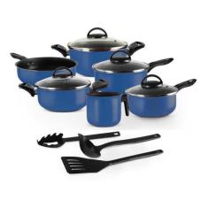 Conjunto De Panelas Kit 09 Peças Azul Com Tampa De Vidro - Aluminio Ma