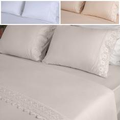Jogo de Cama Lençol Queen Micro Percal 300 fios com 4 Peças Premium - BF Colchões