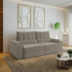 Sofá Retrátil Reclinável 4 Lugares 240cm Porta Copos e USB Embaúba Ext
