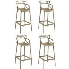 Kit 4 Banquetas Allegra Com Encosto Design Cozinha/bancada - Nude