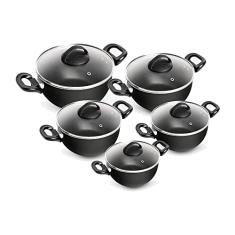 Conjunto de Panelas Redondas Tulipa 5 Peças Antiaderente Preto - Patolux