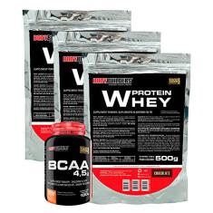 KIT 3x Whey Protein 500g + BCAA 100g Tangerina - Bodybuilders Sabor Chocolate