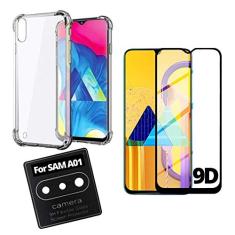 Kit Capa Anti Queda Compatível Samsung Galaxy A01 + Película 9D Vidro + Película Nano Flexível Câmera