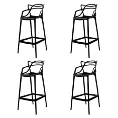 Kit 4 Banquetas Allegra Preta Polipropileno Cozinha Bistrô