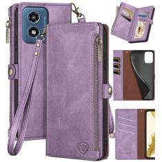 XcaseBar Capa carteira para Moto G 5G 2024/G Play 2024 com zíper para cartão de crédito 【bloqueio RFID】, capa flip folio book couro PU à prova de choque mulheres homens para Moto G Play 2024 capa