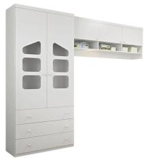 Guarda Roupa Infantil Eloisa 2 Portas Com Modulo Aéreo Branco Brilho - Phoenix Baby