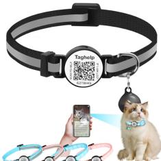 Coleiras reflexivas para gatinhos com sino, coleira de gato com etiqueta de nome de código QR, etiqueta de identificação de gato personalizada, ultradurável, ajustável, liberação rápida, serve para a