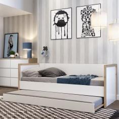 Cama Babá Infantil com Cama Auxiliar Moderna Coleção Wood Branco