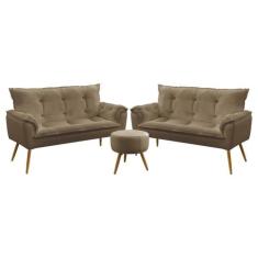 Kit 2 Poltronas Namoradeiras Beta e Puff Solar Sued Capuccino Aradecor