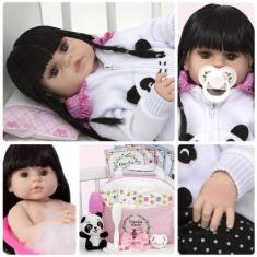 Boneca Reborn Panda Morena Linda 21 Itens Bolsa Maternidade - Cegonha 