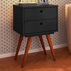 Mesa de Cabeceira 2 Gavetas Preto 10274 - Olivar Móveis, Preto