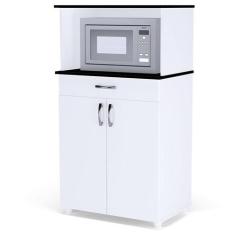 Balcão Multiuso Carina Branco Preto Flex - AJL - AJL Móveis