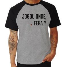 Camiseta Raglan Jogou onde fera - Foca na Moda, Cinza, Preto, GGG