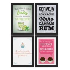 Quadros Cozinha Drinks e Desserts Moldura Preta 33x43cm 4un - Quartinh