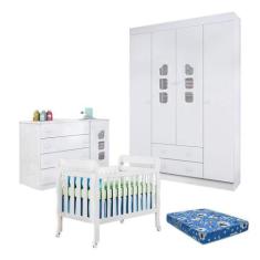 Quarto De Bebê Lívia Com Berço Lila Branco Brilho Com Colchão Ortobom 
