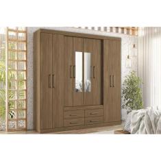 Guarda Roupa 8 Portas (2 c/ Espelho) e 4 Gavetas Nápoles Jatobá - Santos Andirá