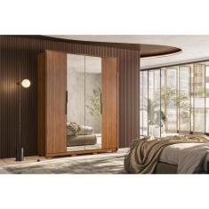 Guarda Roupa 4 Portas e 3 Gavetas c/ 2 Espelhos e Pés Attore Amêndola 