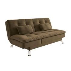 Sofá-Cama Casal 3 Lugares Amanda Suede Castanho