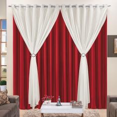 Cortina 3 Mts Sala Quarto Voal Com Microfibra Para Trilho Comum Vermelho
