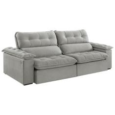 Sofá 3 Lugares Retrátil e Reclinável Jobi com USB Veludo Cinza Pratead