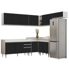 Armário De Cozinha Modulado De Canto 7 Peças Cp22 Balcão Sem Tampo Branco/preto - Lumil