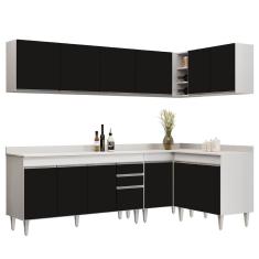 Armário De Cozinha Modulado De Canto 6 Peças Cp32 Balcão Com Tampo Branco/preto - Lumil