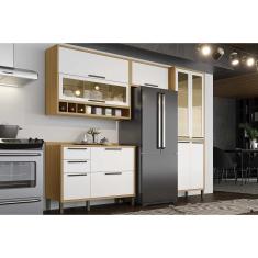 Cozinha Modulada Completa Syrah 4 Peças (2Aéreo+1Balcão+1Paneleiro) C4P05 Amendoa/Branco - Ronipa