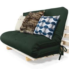 Sofa Cama Casal Futon Oriental Verde Militar Com Madeira Maciça