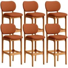 Kit 06 Banquetas Alta Bar Cozinha Sala Jantar Fixa Betta L02 Imbuia Te