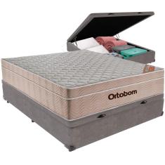 Cama Box Baú Cinza E Colchão Airtech Springpocket Molas Ensacadas Casal Ortobom