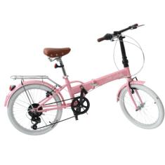Bicicleta Dobrável Rosa, Aro 20, 6 velocidades, Shimano