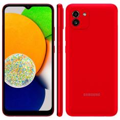 Smartphone Samsung Galaxy A03 Vermelho 64GB, 4GB RAM, Tela Infinita de 6.5", Câmera Dupla Traseira, Bateria 5000 mAh e Processador Octa Core