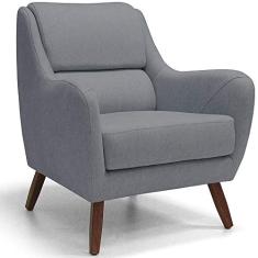 Poltrona Decorativa Para Sala de Estar e Recepção Gooby D02 Linho Cinza C-416 - Lyam Decor