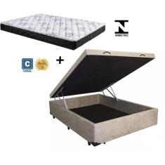 Cama Box Baú Casal Conforto Suede Bege + Colchão Casal Conforto Espuma D23  17x138x188