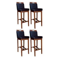 Kit 4 Banquetas Alta Estofada Veneza 104 Cm Madeira Maciça Castanho Suede CCS