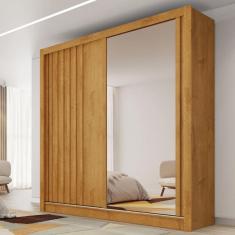 Guarda Roupa Casal com Espelho 2 Portas de Correr 4 Gavetas Ripado Lugano Made Marcs