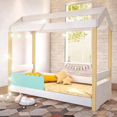 Cama Jéssica Solteiro Branco/Menta com LED