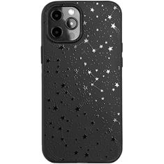 Cavka Capa preta fosca compatível com - iPhone 12 Pro - iPhone 12-6,1 polegadas capa protetora de borracha TPU com estrelas fofo bumper design kawaii à prova de choque para meninas adolescentes mínima