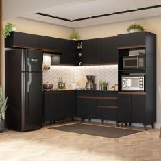 Armário de Cozinha Completa de Canto 472cm Preto Reims Madesa 01, Pret