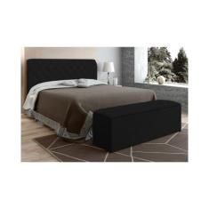 Cabeceira Cama Box Casal 140cm com Calçadeira Baú Paris Veludo Preto -