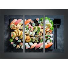 Quadro Decorativo Restaurante Oriental Sushi Gourmet Com 3 peças Com M