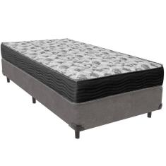 Cama Box Cinza E Colchão Iso100 Espuma D33 Solteiro Ortobom