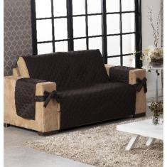 Capa De Sofá 2 Lugares Tabaco Com Laço Porta Objetos Lateral